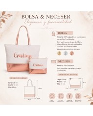 Bolso con Neceser en Algodón y Polipiel Personalizado - Oro Rosado