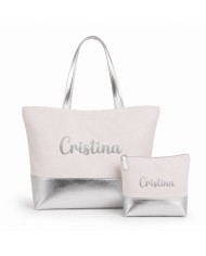 Bolso con Neceser en Algodón y Polipiel Personalizado - Plata