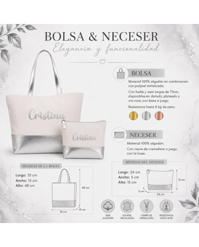 Bolso con Neceser en Algodón y Polipiel Personalizado - Plata