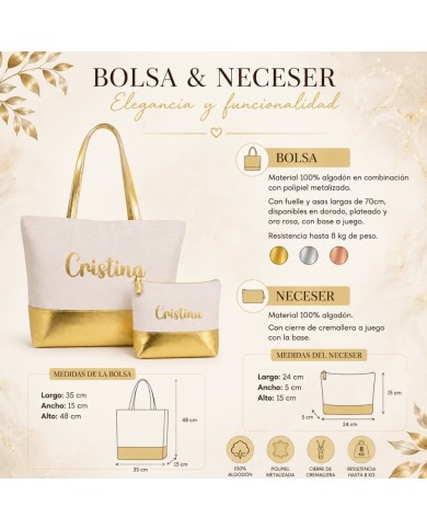 Bolso con Neceser en Algodón y Polipiel Personalizado - Oro