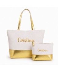 Bolso con Neceser en Algodón y Polipiel Personalizado - Oro