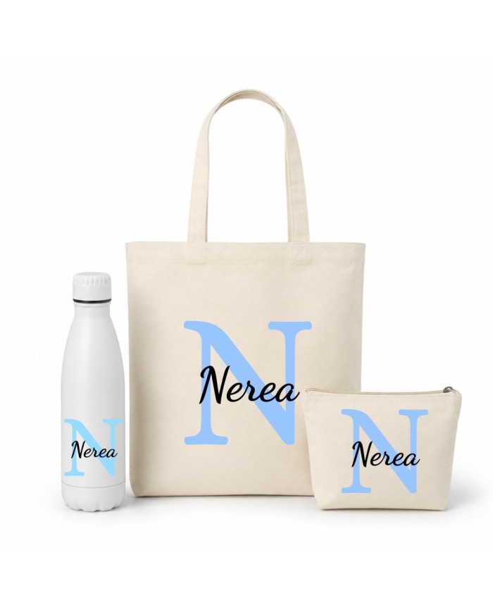 Conjunto Nopces - Bolsa Tote con Botella y Neceser Personalizado