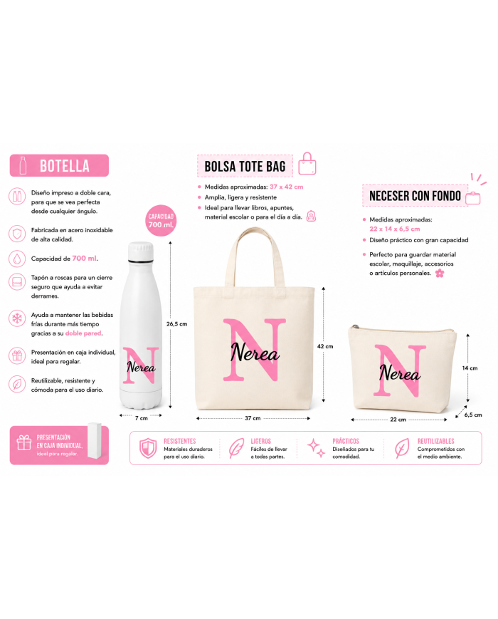 Conjunto Nopces - Bolsa Tote con Botella y Neceser Personalizado