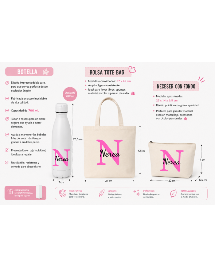 Conjunto Nopces - Bolsa Tote con Botella y Neceser Personalizado