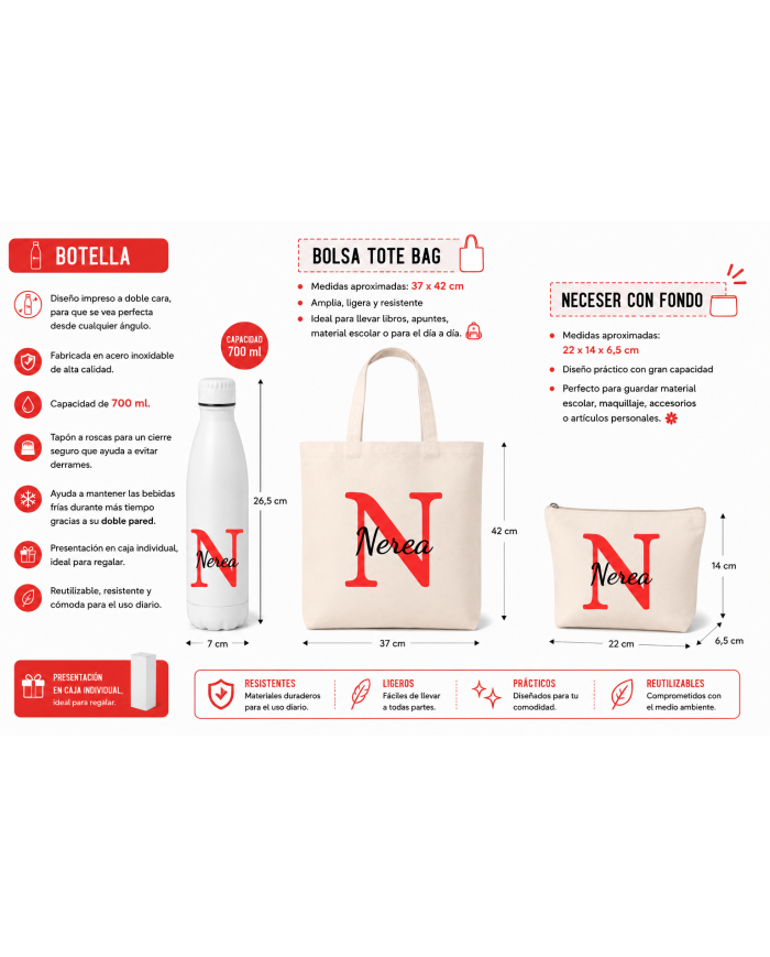 Conjunto Nopces - Bolsa Tote con Botella y Neceser Personalizado