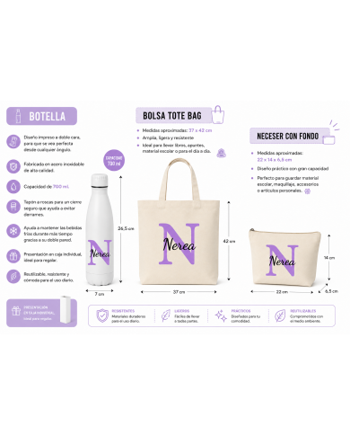 Conjunto Nopces - Bolsa Tote con Botella y Neceser Personalizado