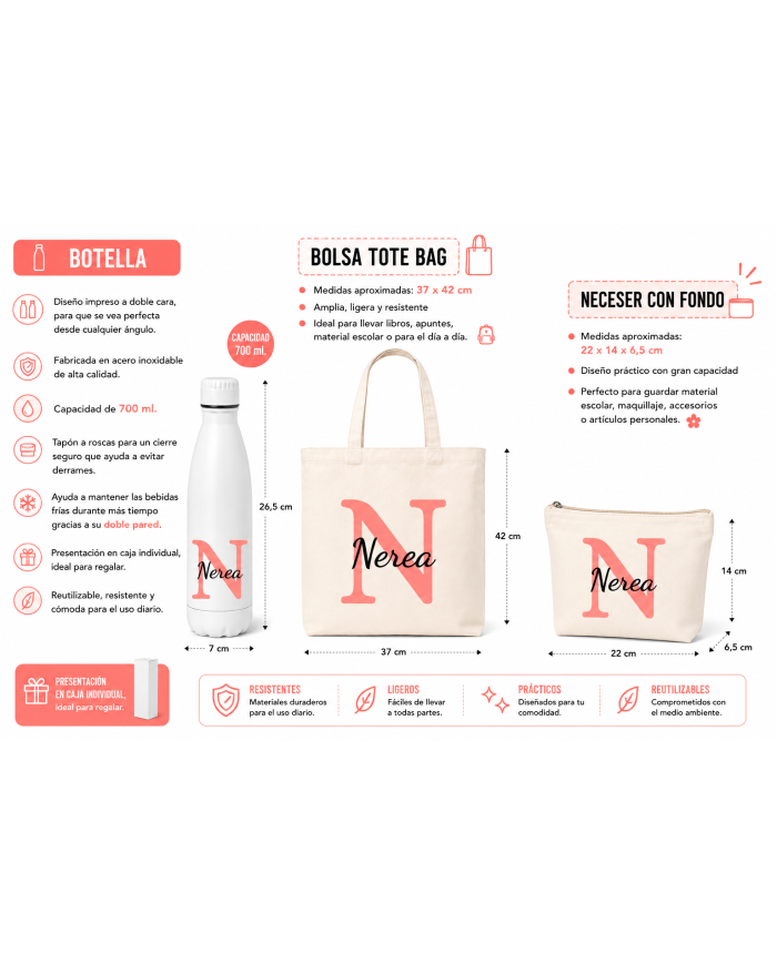 Conjunto Nopces - Bolsa Tote con Botella y Neceser Personalizado