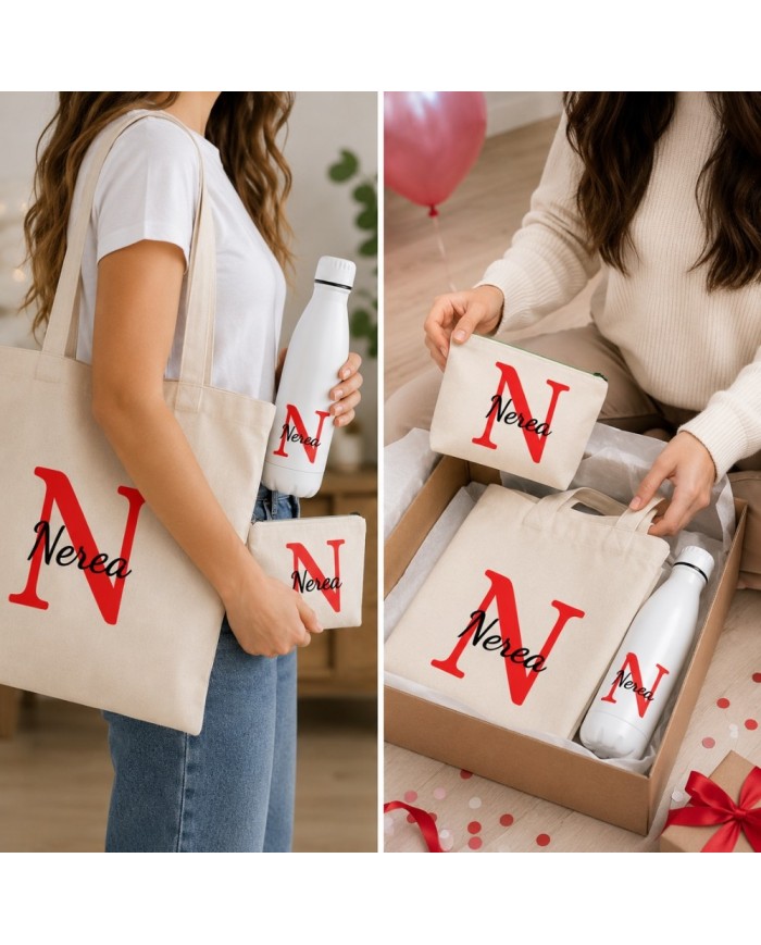 Conjunto Nopces - Bolsa Tote con Botella y Neceser Personalizado