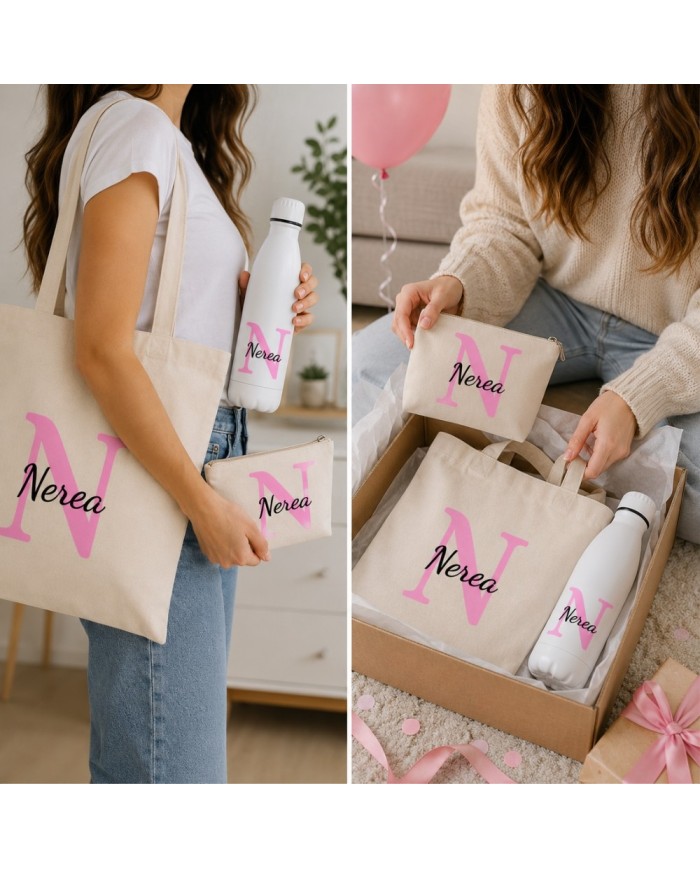 Conjunto Nopces - Bolsa Tote con Botella y Neceser Personalizado