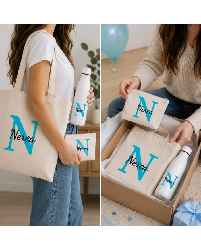 Conjunto Nopces - Bolsa Tote con Botella y Neceser Personalizado