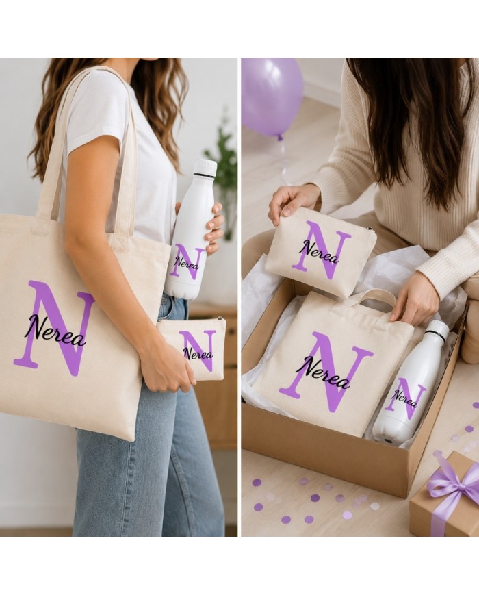 Conjunto Nopces - Bolsa Tote con Botella y Neceser Personalizado