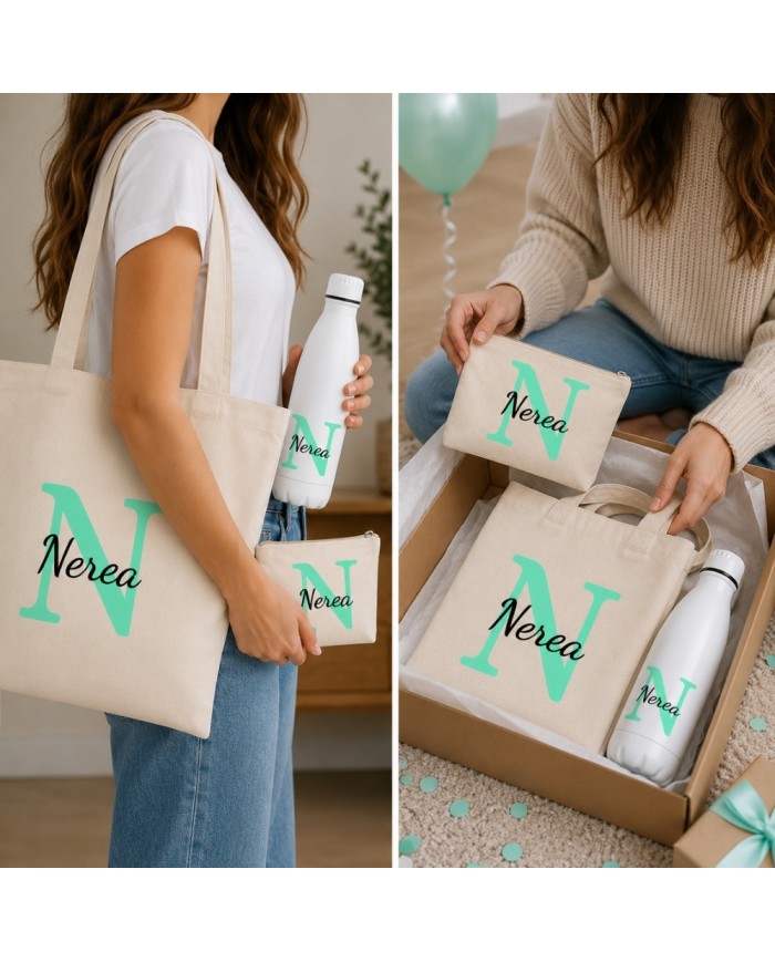 Conjunto Nopces - Bolsa Tote con Botella y Neceser Personalizado