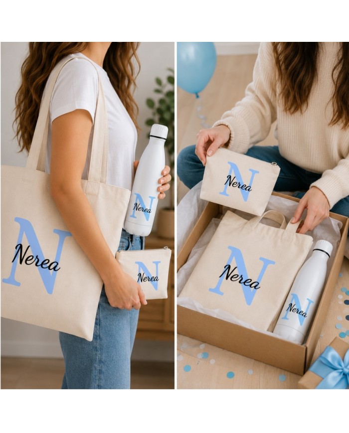 Conjunto Nopces - Bolsa Tote con Botella y Neceser Personalizado