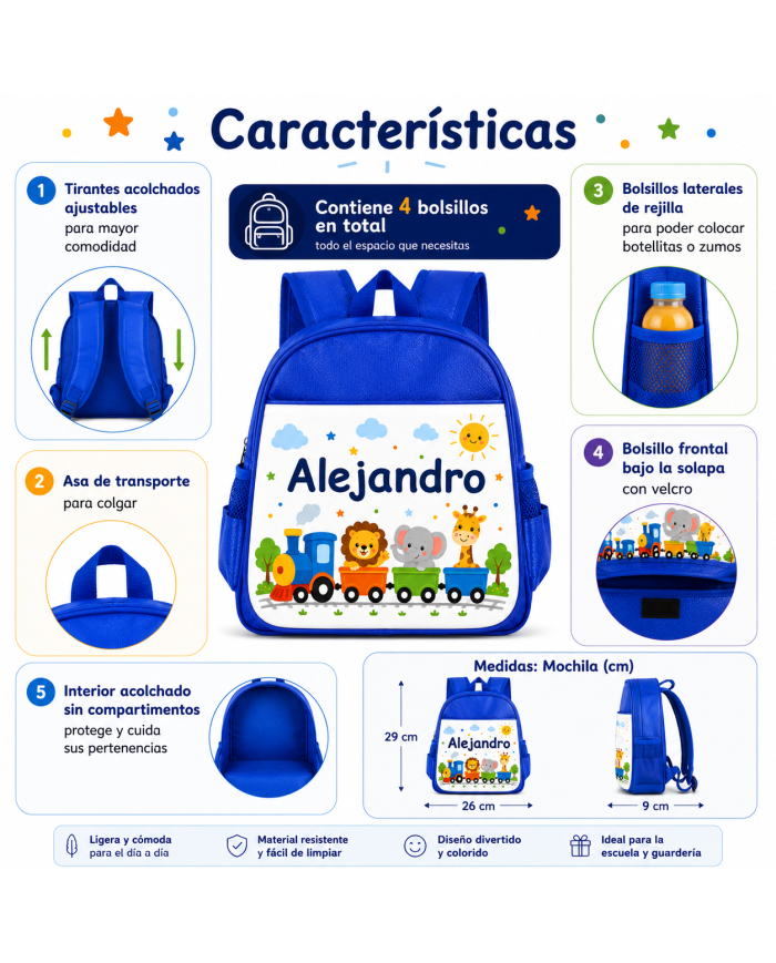 mochila infantil personalizada nombre mochila guarderia niño niña escuela infantil preescolar vuelta al cole regalo personalizad