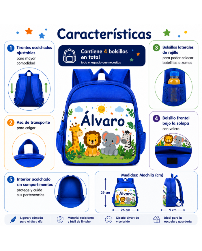mochila infantil personalizada nombre mochila guarderia niño niña escuela infantil preescolar vuelta al cole regalo personalizad