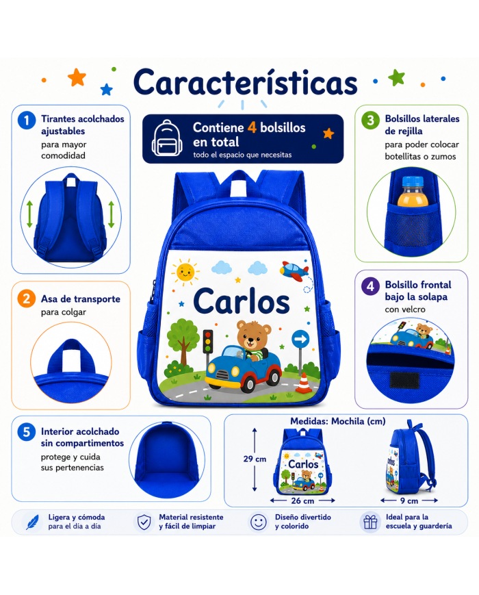 mochila infantil personalizada nombre mochila guarderia niño niña escuela infantil preescolar vuelta al cole regalo personalizad