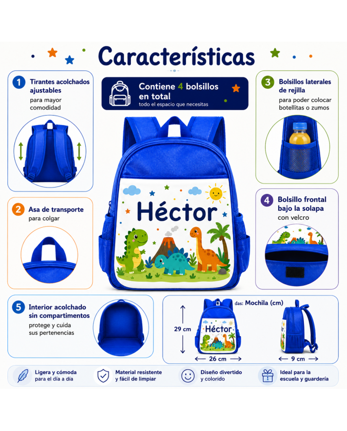 mochila infantil personalizada nombre mochila guarderia niño niña escuela infantil preescolar vuelta al cole regalo personalizad