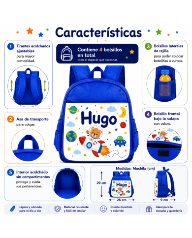 mochila infantil personalizada nombre mochila guarderia niño niña escuela infantil preescolar vuelta al cole regalo personalizad