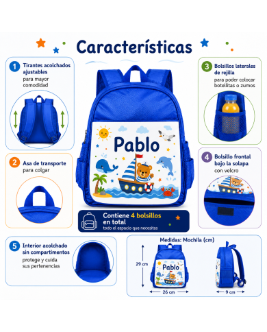 mochila infantil personalizada nombre mochila guarderia niño niña escuela infantil preescolar vuelta al cole regalo personalizad