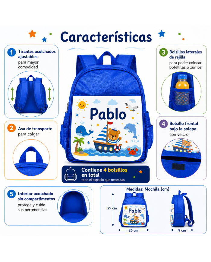 mochila infantil personalizada nombre mochila guarderia niño niña escuela infantil preescolar vuelta al cole regalo personalizad
