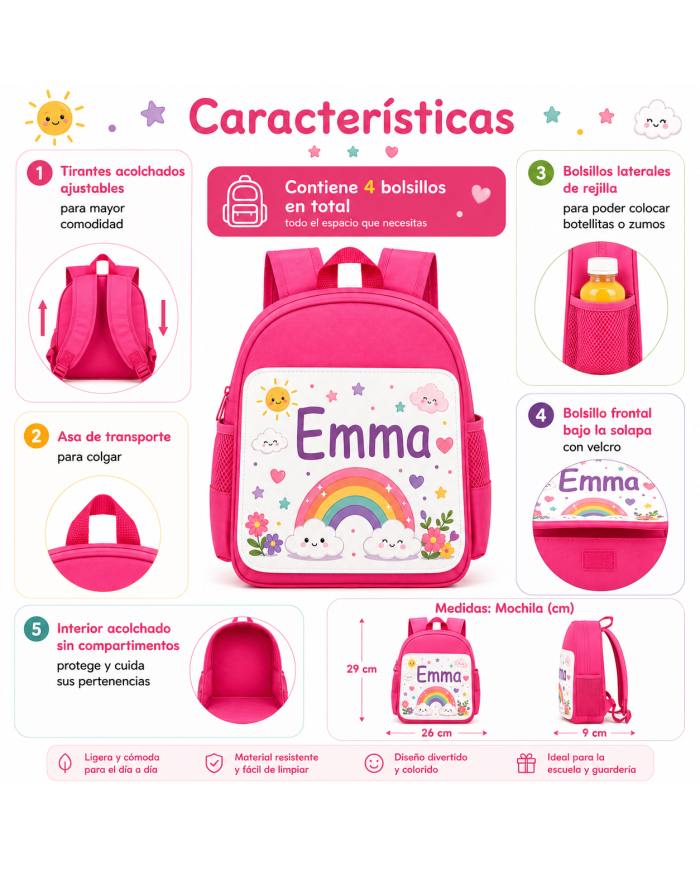 mochila infantil personalizada nombre mochila guarderia niño niña escuela infantil preescolar vuelta al cole regalo personalizad