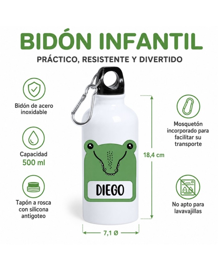 Botella Infantil Cocodrilo Verde 500ML